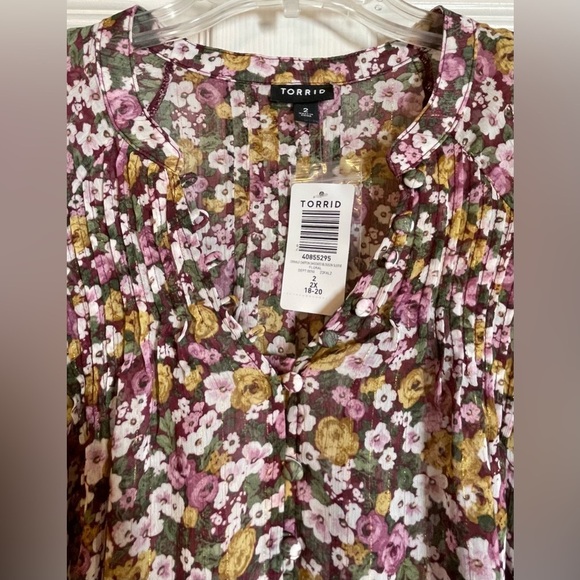 Torrid Floral Blouse - Brown and Pink - Picture 5 of 9
